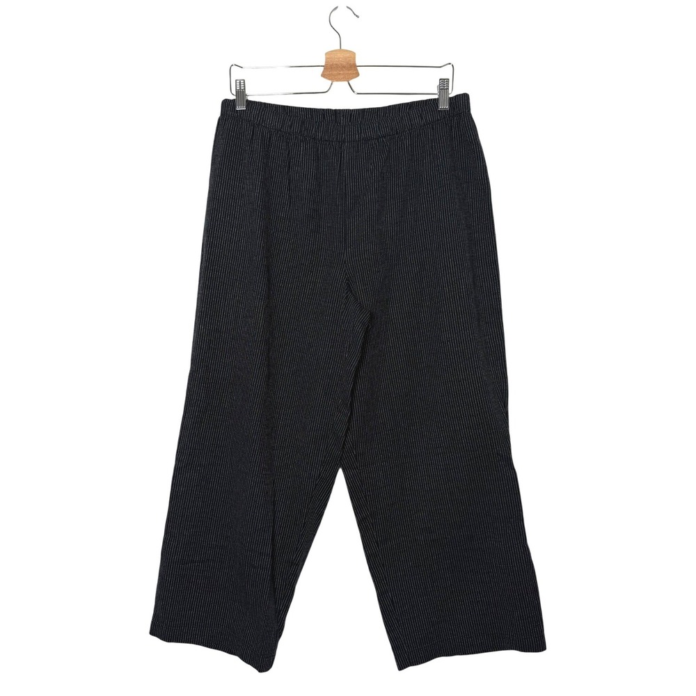 Hot Cotton Petite Black White Pinstripe Linen Cotton Wide Leg Pants Womens M